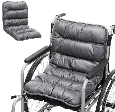 Fanwer Wheelchair Seat Cushion, Soft Pressure Relief Cushions for Sitting, Anti-Slip Seat and Back Support for Elderly Seniors Adults, Waterproof Cover, Fits 18 Wheelchair, Grey