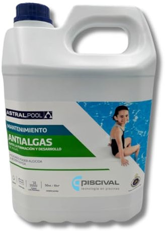 Antialgas Envase 5 L -Evita la formación y Desarrollo de Algas - Apto para Piscinas Familiares y Públicas