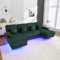 Schlafsofa, 4-Sitzer, U-Form, mit LED und USB C, Ecksofa, ausklappbar, aus Samt mit 4 Kissen und Armlehnen, 4-Sitzer-Sofa mit Rückenlehne, ergonomisch, multifunktional im Wohnzimmer Appt (grün)