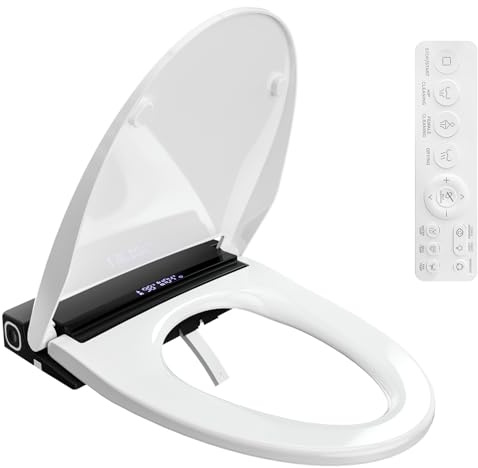 Baotree Electric Toilet Seat, Elongated Smart Heated Toilet Seat with Warm Water & Dryer, Feminine & Child Hip Wash, Wireless Remote, Self-Clean, Stainless Steel Nozzle, Adjustable Water Pressure