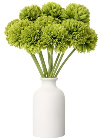 QUARKZMAN 10pcs Flores Artificiales De Bola De Crisantemo Flores Falsas De Crisantemo Ramo De Flores De Seda Falsas para Decoración De Hogar Jardín Boda Fiesta, Verde Oscuro