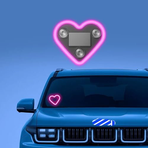 EONANT Auto Umgebungsbeleuchtung, Vibration + Lichtsensor Aktivierung - Schaltbare Modi Solarbetrieben Herzförmiges Neonlicht Romantisches Nachtfahren Zubehör Dreieck Fenster Trim (Rosa, 2 Stück)