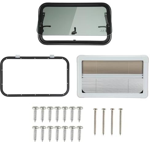Fenêtre basculante pour camping-car 700 x 400 mm – Fenêtre latérale de camping-car avec occultant et moustiquaire en verre trempé teinté, store intégré et moustiquaire pour caravane, camionnette