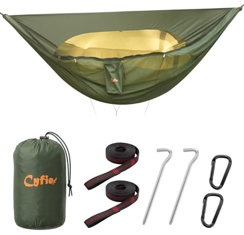 CYFIE Hamaca con mosquitera y Cubierta - Hamaca de Camping portátil y Ultraligera - 290 x 140 cm, 200 kg de Capacidad de Carga, para Senderismo, jardín y Exteriores