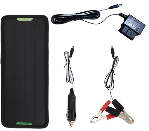 Solar Car Charger - 12V 5W Waterproof Battery Maintainer | Easy Install Solar Powered Charging Kit for Cars, Motorcycles, RVs and Idle Vehicles