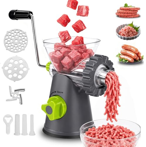 Manual Meat Grinder with Heavy Duty Powerful Suction Base, Sausage Maker | 6-in-1 Meat Mincer,Mincer Machine ,Meat Mincers for Home Use for Beef, Mince, Vegetables, Noodles