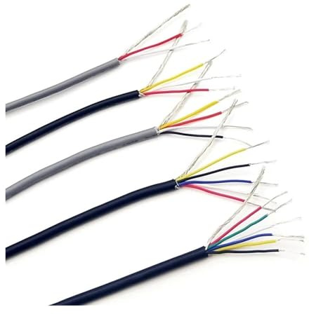 Cable de señal apantallado, Cable de señal de audio blindado 24AWG 2-5 núcleos PVC cobre 1m UL2547 gris negro(Black,1M-24AWG (2CORES))
