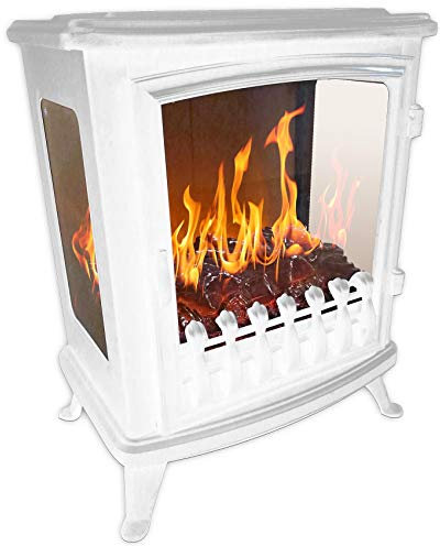 Chemin’Arte Cheminée Électrique Fire Glass - Effet Flammes LEDs à 180° - Blanche - Conçue en France - Garantie 2 Ans