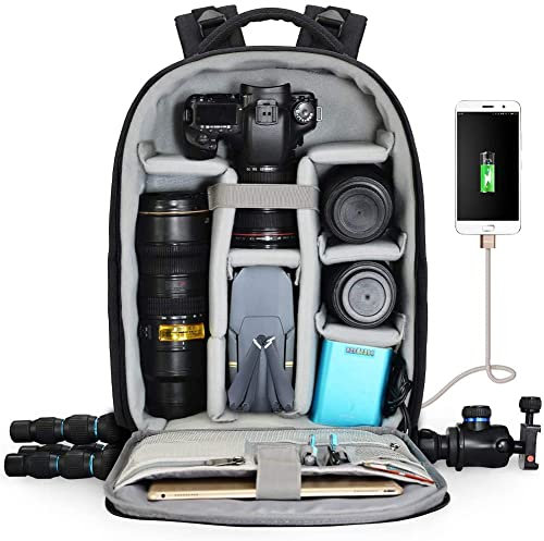 Professional DSLR Camera Backpack Bag with USB Charging Port and Rain Cover for Sony Canon Nikon Olympus Lens Tripod and Accessories