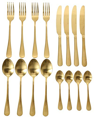 BOLTZE Besteck Set Landlord (16 TLG., Set für 4 Personen inkl. Esslöffel, Gabel, Messer, Teelöffel, Farbe Gold, aus Edelstahl, Matt, Spühlmaschinenfest, Besteckgarnitur, Tafelbesteck) 7530000