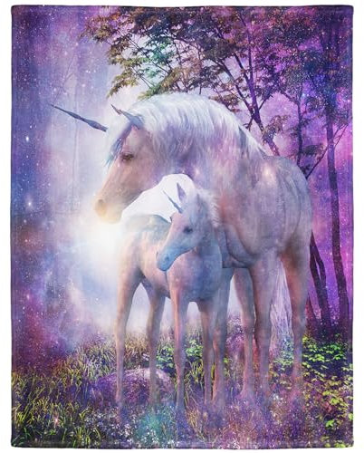 YISUMEI Decke 100x150 cm Kuscheldecken Sanft Flanell Weich Fleecedecke Fantasy Forest Einhorn Lila