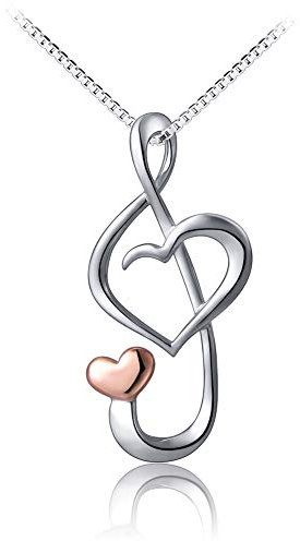 925 Silber Kette Damen Musiknote Liebe Herz Anhänger Halsketten für Frauen Mädchen, Funkelnd 18 Zoll, Geschenke für Musikliebhaber