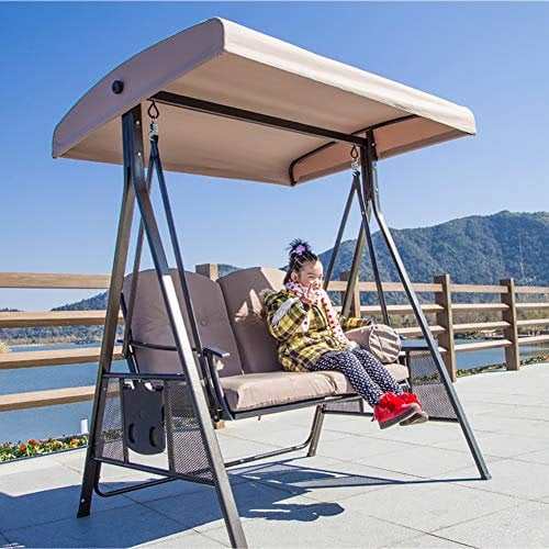 ZDYLM-Y Hollywoodschaukel Gartenschaukel 3-Sitzer Heavy Duty Outdoor Gartenbank mit Sonnenschutz Metallrahmen, für den Außenbereich, Terrasse,Double