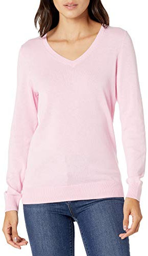 Amazon Essentials Pull Léger à Manches Longues, Col en V, Coupe Classique (Disponible en Grande Taille) Femme, Rose Pâle, S