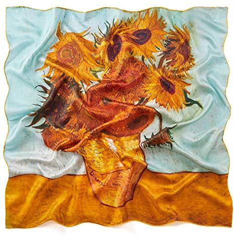Prettystern Damentuch Seiden-Twill gold blau Seiden-Tuch quadratisch 90cm van Gogh Schwertlilien in Vase P767