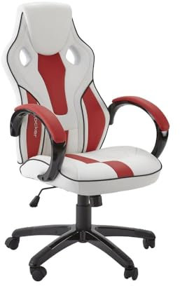 X-Rocker Maverick Gaming Racing Desk Chair, Adjustable Computer Office Chair with Mid-Back Support, PU Leather Height Adjustable Swivel Base with Natural Lumbar Support Curve - WHITE/RED