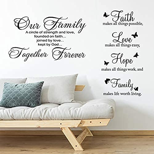 2 Stücke Vinyl Wand Zitate Aufkleber Faith Hope Love Family Schrift Wandaufkleber Bibel Vers Inspirierende Sprüche für Zuhause Büro Schule Teen Wohnheim Wohnzimmer Kunst Wanddekoration