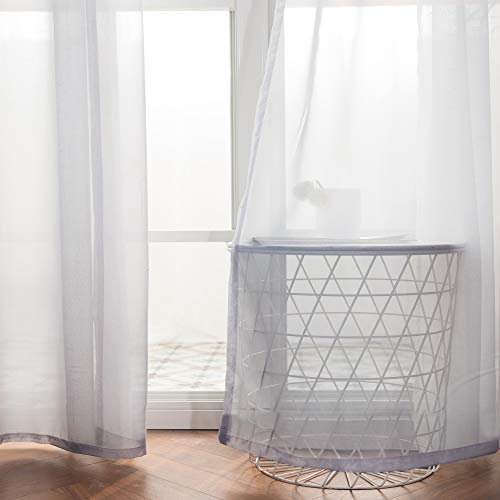 MIULEE 2er Set Voile Vorhang mit Ösen Transparente Gardine aus Voile Polyester Ösenschal Transparent Wohnzimmer Luftig Dekoschal für Schlafzimmer Hellgrau 160 x 140cm H x B, Grommet Top