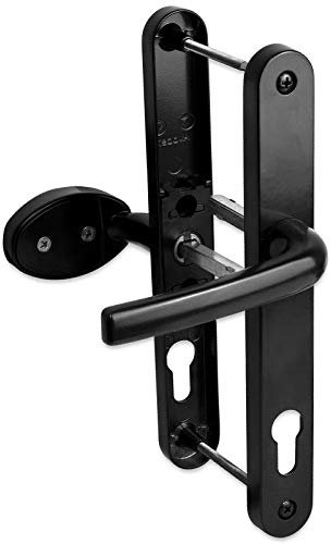 uPVC Door Handle 92mm 62mm Offset Lever Pad 215mm Fixings Sprung Pair Patio PVC Black