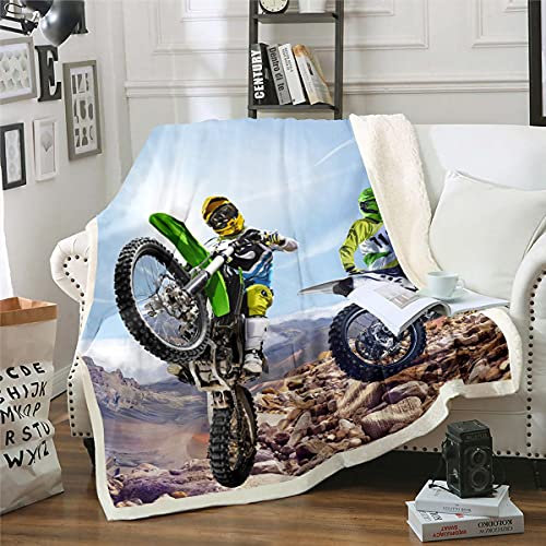 Loussiesd Motocross Rider Sherpa-Decke, Extremsport-Plüschdecke, Dirt Bike, Fleece, Überwurfdecke für Bett, Sofa, Kinder, Motorrad, flauschige Decke, ultraweich, Einzelbett, 127 x 152 cm