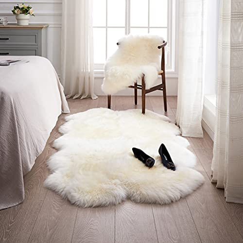 JXLOULAN Faux Lammfell Flauschiger Teppich Weiß 120x160 cm, Weicher Fell Schaffell Teppich Wohnzimmer Deko Schlafzimmer kinderzimmer Lammfellimitat Fellteppich für Stuhl, Sofa, Bett