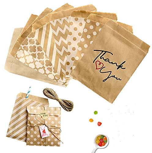 120 STK / 6 Muster Papiertüten Brau Candy BarTüten kleine Geschenktüten Weihnachten Tüten Papier Beutel kraft Papiertaschen Geschenk Papierbeutel Hochzeit Süßigkeiten