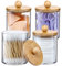 Qtip Spender mit Bambusdeckel, transparent, Kunststoff, Apotheker-Behälter für Schminktisch, Make-up, Organizer, Aufbewahrung, Badezimmer-Zubehör-Set für Wattestäbchen, Ball, Pads, Zahnseide, 4 Stück