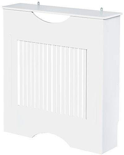 HOMCOM Cubre Radiador 78x19x82 cm Cubierta de Radiador de MDF Moderno con Estante Carga 10 kg y Dispositivo Antivuelco para Sala de Estar Dormitorio Blanco