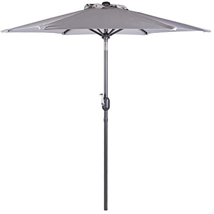 Alfresia 2 Metre Parasol - Round with Push Button Tilt, Outdoor Table Parasol Umbrella with Crank Handle, Garden Patio Sun Shade, Grey, Easy Assemble