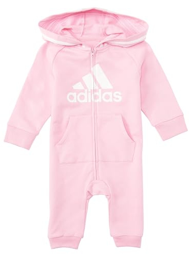 adidas Unisex Infant Girls' and Baby Boys' Long Sleeve Hooded Coverall, Medium Pink, 18 Months