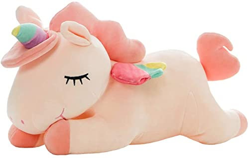 SNOWOLF Licorne en Peluche, Jouet de Licorne, Mignon, Doux, Coussin câlinant, avec Ailes Arc-en-Ciel, Jouet Kawaii, pour Enfants et Filles, Rose, 40 cm