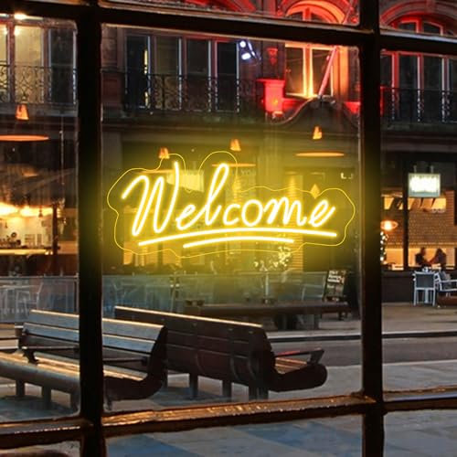 Neon Sign, Large Welcome LED Neon Light Wall Art Sign, Reusable 5V USB Powered Light up with Switch Neon Light for Home Art Wall Decor Sign, Housewarming & Birthday Party Gifts. (16'', Warm White)
