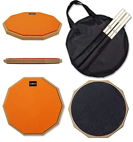 HAIRIESIS Drum Practice Pad 30,5 cm (12 Zoll) Silent Drum Pad Blue Double Sided Free Plus Drumsticks & Aufbewahrungstasche Drum Practice (Orange)