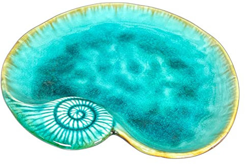 Darthome Shell Trinket Dish Blue Ceramic Decor Jewellery Plate Nautical Storage Ornament 26cm