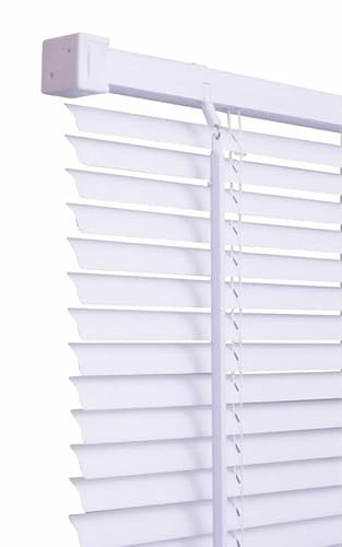 PVC Window Venetian Blinds Strong Trimmable Easy Fit Curtains Shutters Twist Open Close Blinds Home Office Drop 150cm (White, 120cm x 150cm)
