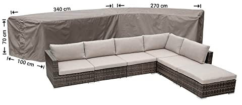 Raffles Covers Schutzhülle für L-Form Ecklounge 340 x 270 x 100 H: 70 cm | Atmungsaktiv | Wasserdicht | UV - beständig | Doppelt genähte, PU-versiegelte Naht | Elastischer Kordelzug |