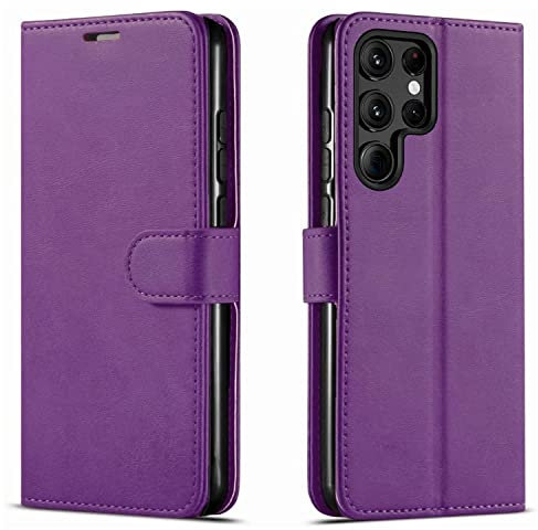 NWNK13 For Samsung Galaxy S23 Ultra Case Leather Wallet Book Flip Stand View Phone Cover with Card Holder Slots Compatible with Galaxy S23 Ultra 5G (Purple)