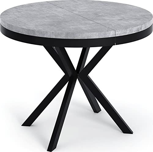 WFL GROUP Runder Ausziehbarer Esstisch - Loft Style Tisch mit Metallbeinen - 120 bis 200 cm - Industrieller Tisch für Wohnzimmer - Kompakt - 120 cm - Beton Grau