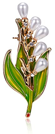Weiße Perle Blumen grünes Blatt Brosche Trendy Legierung Emaille Lily Valley Gold Farbe Brosche Pin Boho Schmuck für Frauen