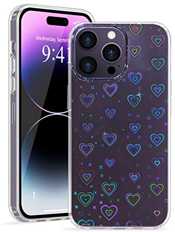 L-FADNUT Kompatibel mit iPhone 14 Pro Hülle, Glitzer Herz Muster Transparent Crystal Handyhülle Glatt Weich TPU Silikon Schutzhülle Aesthetic Bumper Phone Case Cover für iPhone 14 Pro