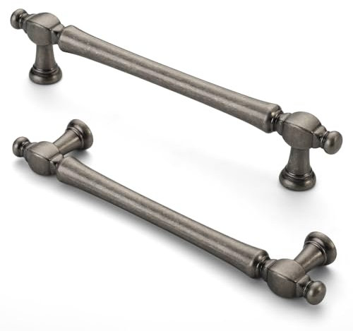 Furniware Vintage Cabinet Handles - Pack of 10 Antique Nickel Pulls with 5 Hole Center for Kitchen Cabinets