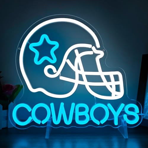 Cowboy Football Neon Sign for Wall Decor Dimmable sports Team Helmet Led Signs Cowboys Neon Light Signs for Man Cave Light Up Signs for Bedroom Boys Home Bar Club Party Gifts