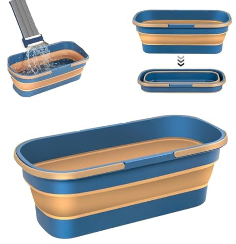 Greenyre Großer Flachmop Putzeimer, Flacher Wischmopp Eimer, Großer Flach Mopp Bodenwischer Großer Faltbarer tragbarer Moppeimer,Braun-blau Eimer(mopp Nicht Enthalten), DHDEG562124BKMM
