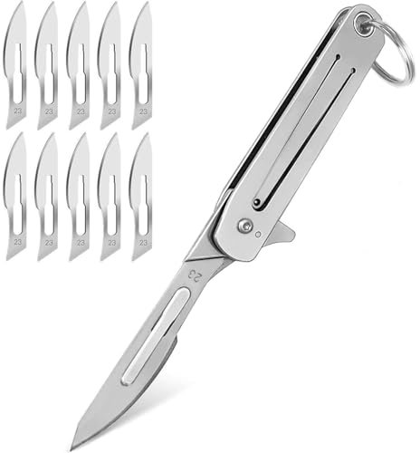 MLTUOYING Utility Blade Foldable Carbon Steel Unpacking Blade DIY Cutting Hand Tools 23# x10pcs Replaceable Blade for Professional Wallpaper Cutting Camping Hiking
