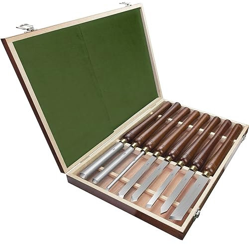 Drechseleisen-Set, 8 HSS Drechselmesser Im Holzkoffer, Drechselzubehör Drechselwerkzeug Für Holz, Holz Drehbank Schnitzwekzeug, HSS Drehmeißel Mit Holzgriff in Holzbox