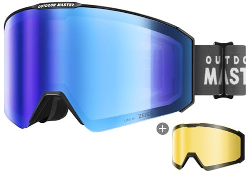 OutdoorMaster Falcon Ski Goggles Lens by ZEISS, OTG Snowboard Goggles Anti-fog, Magnetic Interchangeable Lens, Snow Goggles for Men & Women, HydroBlue Vlt 27%