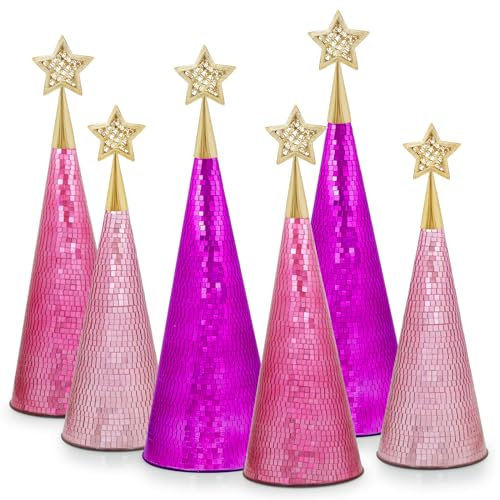 Set di 6 alberi di Natale rosa da tavolo in vetro mosaico piccolo albero di Natale per caminetto centrotavola decorazioni 40,6 cm 35,6 cm 30,5 cm