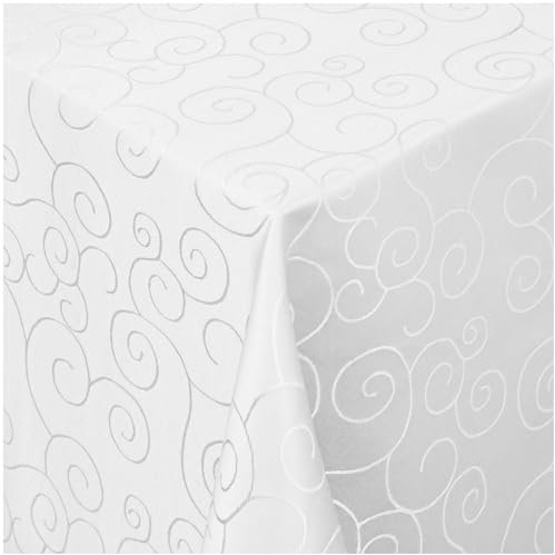 Tischdecke - Ornamente Design in Weiss 150x350 cm eckig- Maßgefertigte Tischdecke - Weihnachtstischdecke auf Maß