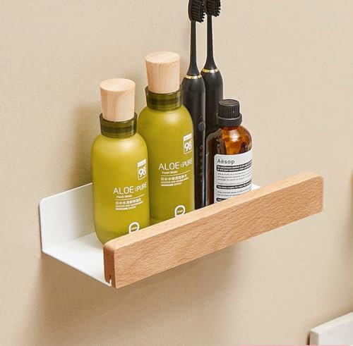 An der Wand montiert Schwimmend Metallregal Ledge,Weiß Badezimmer Regal Wandhalterung Regal dekorieren mit Massivholz Kanten Platzeinsparung Rostfest Extra stark Schwebende Regale Lagerregal(20CM)