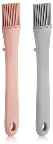 Ouligay 2 Stück Backpinsel Silikon Backen Pinsel Küche Silikonpinsel Küche Grillbürste Pinsel für Backen, Kochen, Grillen, Gebäck, Rühren (Rosa, Grau)